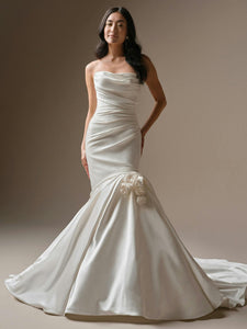 purple fit and flare dresses Classic Simple Soft Satin Wedding Dress La Divine 7469W 4 / Off-White